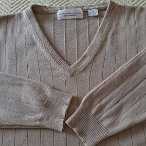 Peterborourg Row 100% Cashmere V-Neck Men Pullover Coffee Color Sweater Size XL